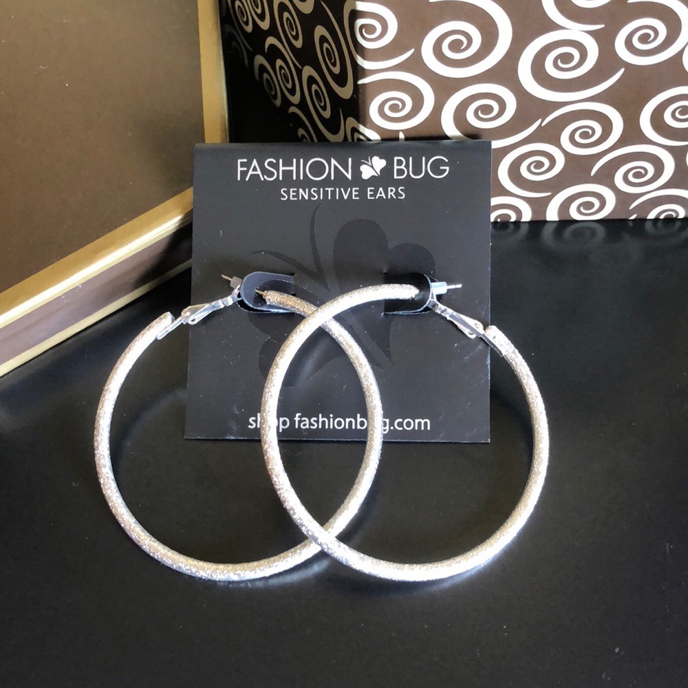 Textured Silver Tone Statement Hoops